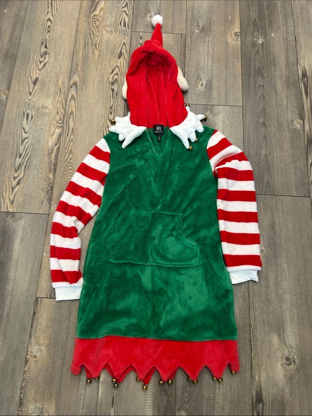 Derek Heart Green, Red and White Elf Hoodie Dress- large